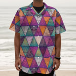 Triangle Bohemian Mandala Pattern Print Textured Short Sleeve Shirt