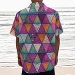 Triangle Bohemian Mandala Pattern Print Textured Short Sleeve Shirt