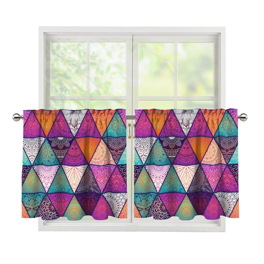 Triangle Bohemian Mandala Pattern Print Tier Curtains