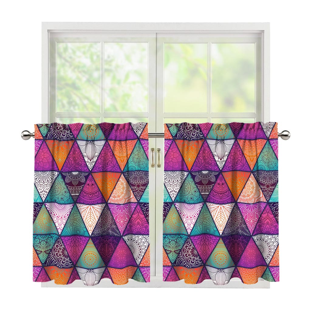 Triangle Bohemian Mandala Pattern Print Tier Curtains