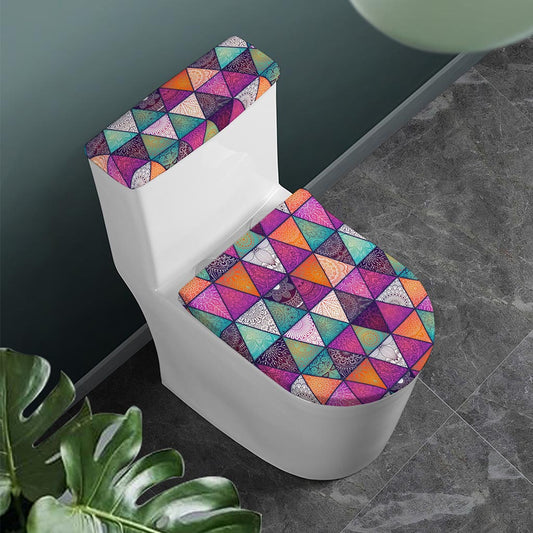 Triangle Bohemian Mandala Pattern Print Toilet Lid And Tank Cover Set