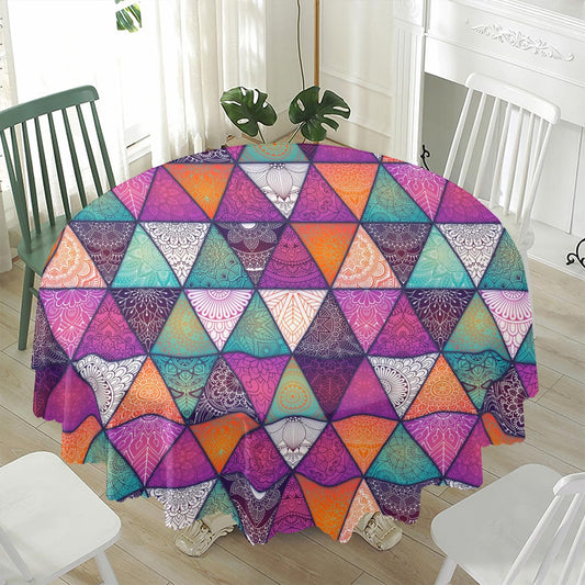 Triangle Bohemian Mandala Pattern Print Waterproof Round Tablecloth