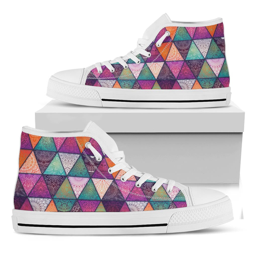 Triangle Bohemian Mandala Pattern Print White High Top Sneakers