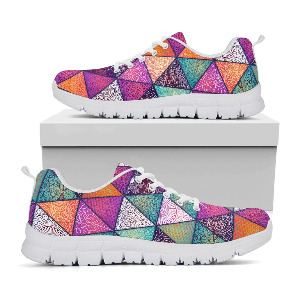 Triangle Bohemian Mandala Pattern Print White Running Shoes