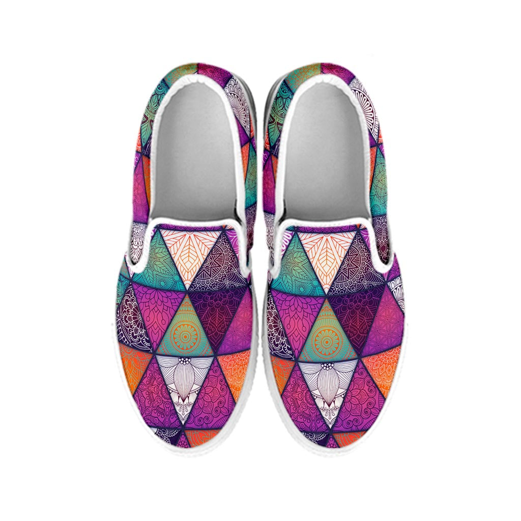 Triangle Bohemian Mandala Pattern Print White Slip On Sneakers