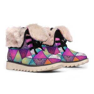 Triangle Bohemian Mandala Pattern Print Winter Boots