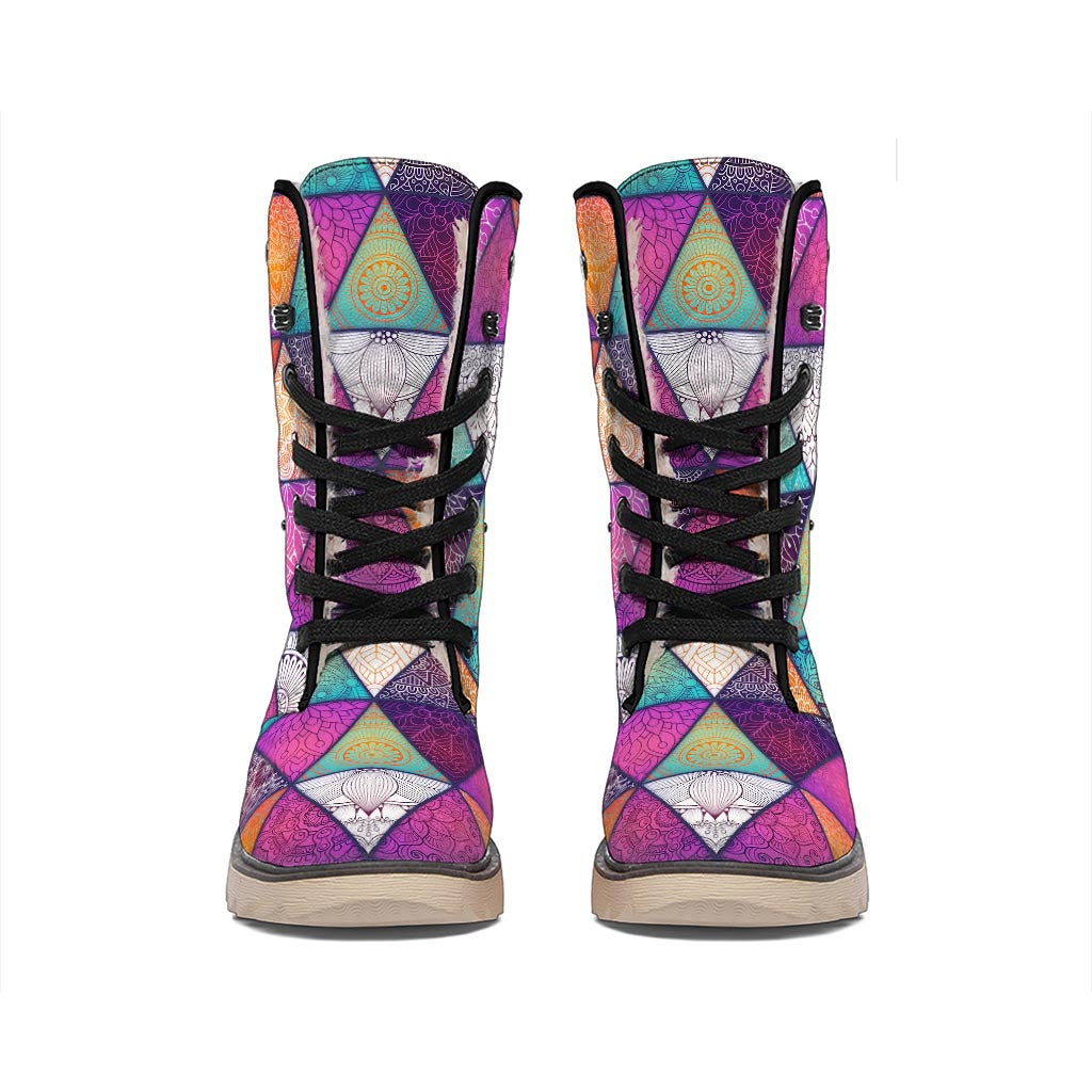 Triangle Bohemian Mandala Pattern Print Winter Boots