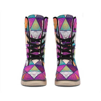 Triangle Bohemian Mandala Pattern Print Winter Boots