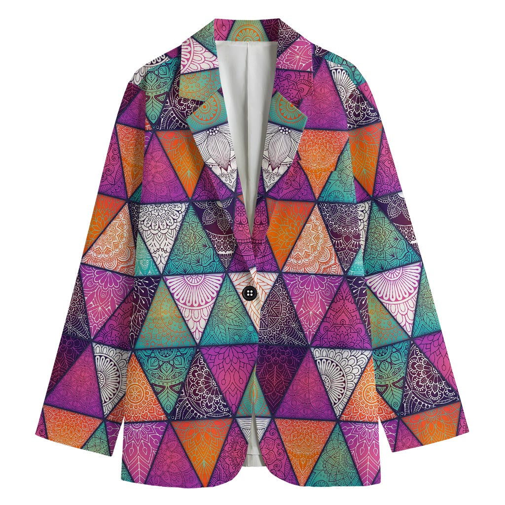 Triangle Bohemian Mandala Pattern Print Women's Blazer