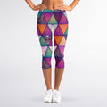 Triangle Bohemian Mandala Pattern Print Women's Capri Leggings