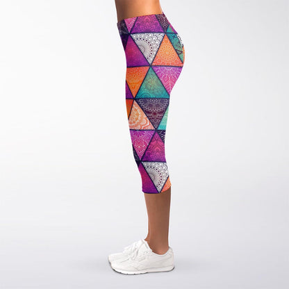 Triangle Bohemian Mandala Pattern Print Women's Capri Leggings