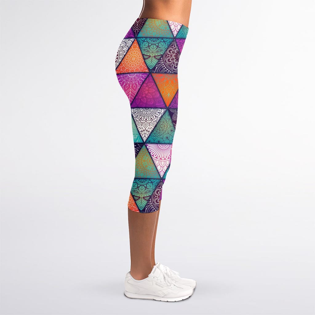 Triangle Bohemian Mandala Pattern Print Women's Capri Leggings