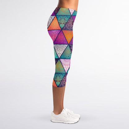 Triangle Bohemian Mandala Pattern Print Women's Capri Leggings