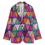 Triangle Bohemian Mandala Pattern Print Women's Cotton Blazer