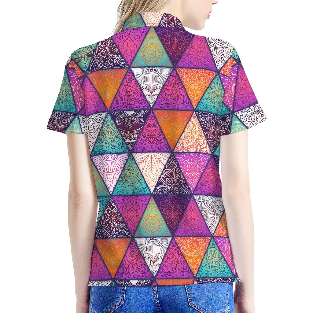 Triangle Bohemian Mandala Pattern Print Women's Polo Shirt