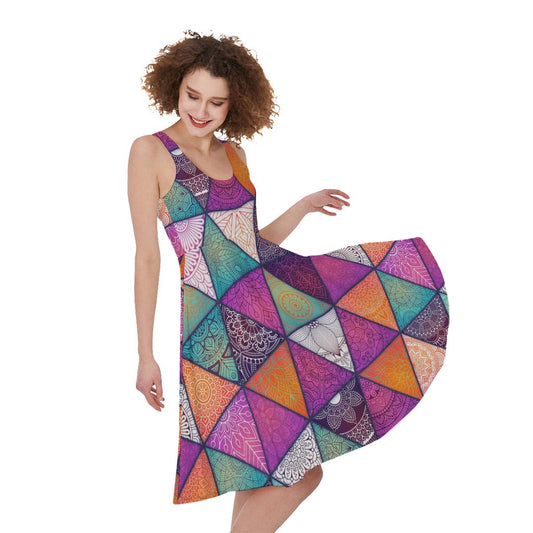 Triangle Bohemian Mandala Pattern Print Women's Sleeveless Dress