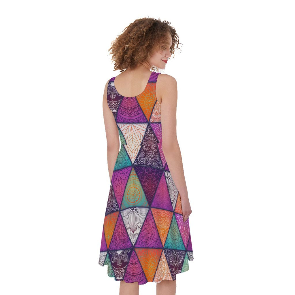Triangle Bohemian Mandala Pattern Print Women's Sleeveless Dress