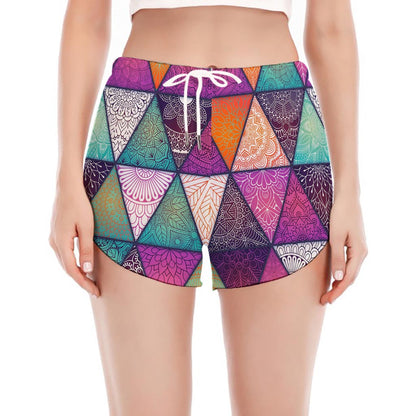 Triangle Bohemian Mandala Pattern Print Women's Split Running Shorts