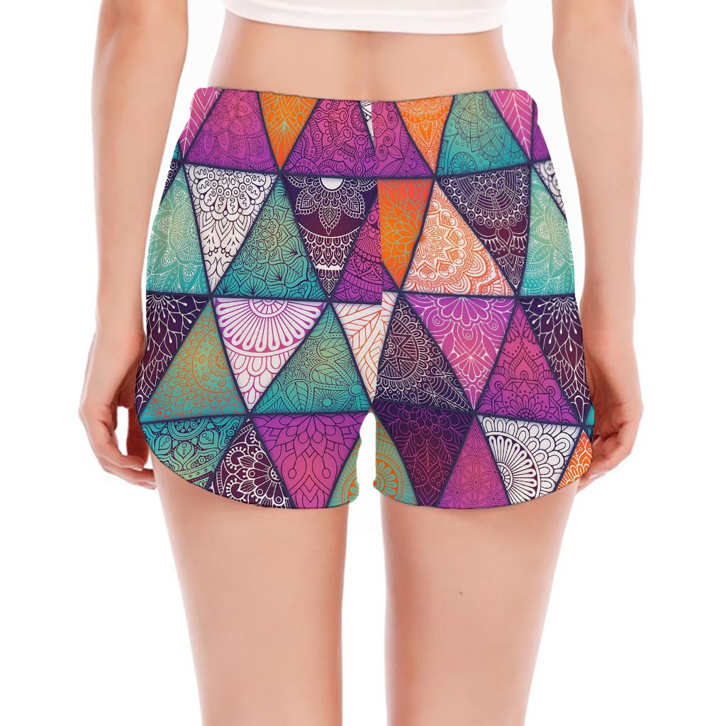 Triangle Bohemian Mandala Pattern Print Women's Split Running Shorts