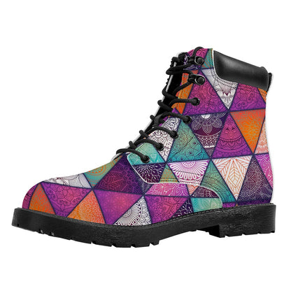 Triangle Bohemian Mandala Pattern Print Work Boots