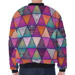 Triangle Bohemian Mandala Pattern Print Zip Sleeve Bomber Jacket