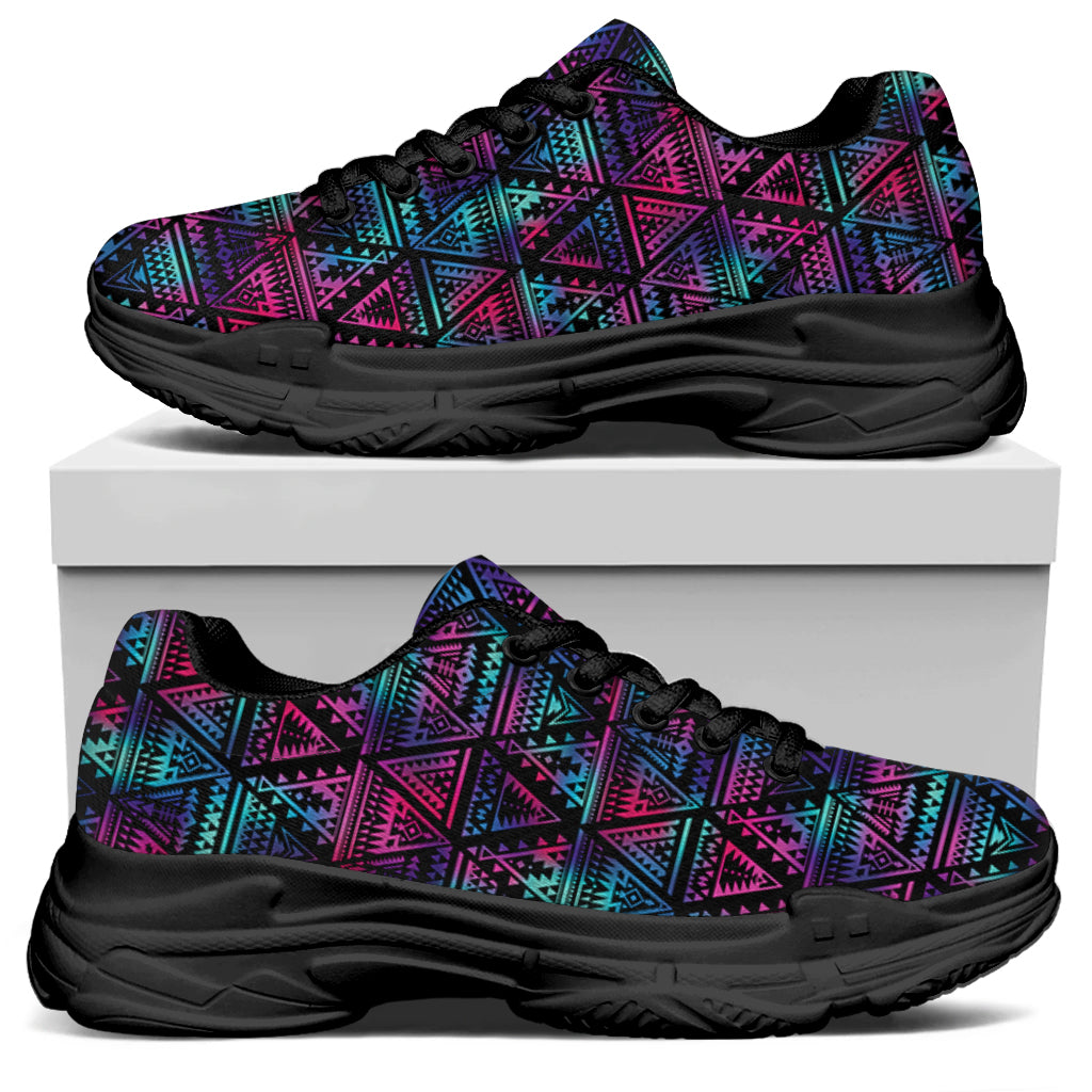 Triangle Ethnic Navajo Pattern Print Black Chunky Shoes