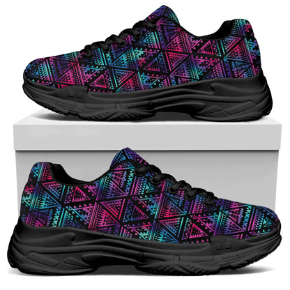 Triangle Ethnic Navajo Pattern Print Black Chunky Shoes