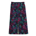 Triangle Ethnic Navajo Pattern Print Cotton Front Slit Maxi Skirt