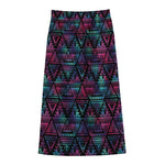 Triangle Ethnic Navajo Pattern Print Cotton Front Slit Maxi Skirt