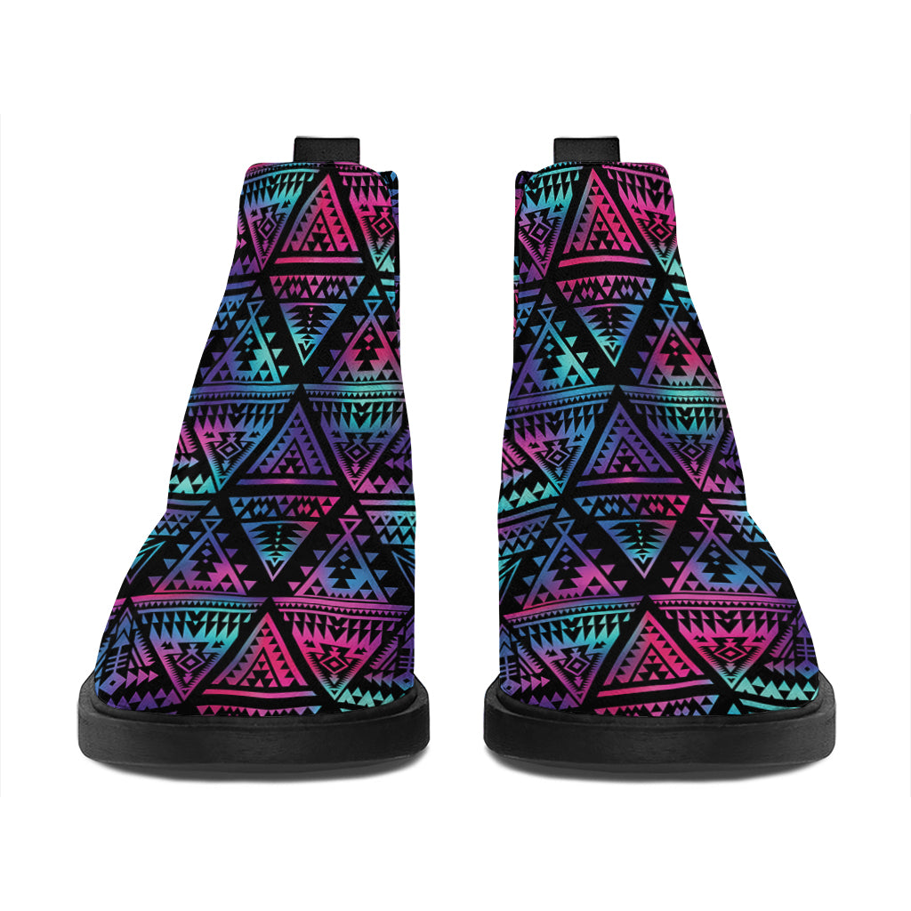 Triangle Ethnic Navajo Pattern Print Flat Ankle Boots