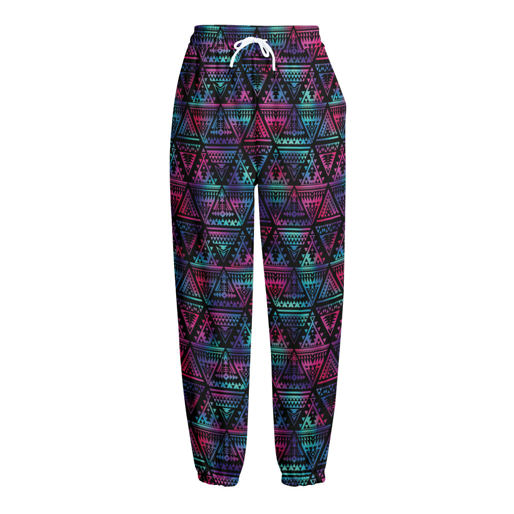 Triangle Ethnic Navajo Pattern Print Fleece Lined Knit Pants