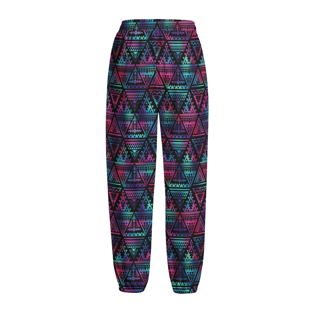 Triangle Ethnic Navajo Pattern Print Fleece Lined Knit Pants