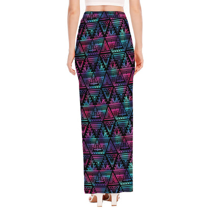 Triangle Ethnic Navajo Pattern Print High Slit Maxi Skirt