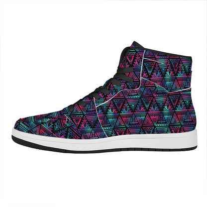 Triangle Ethnic Navajo Pattern Print High Top Leather Sneakers