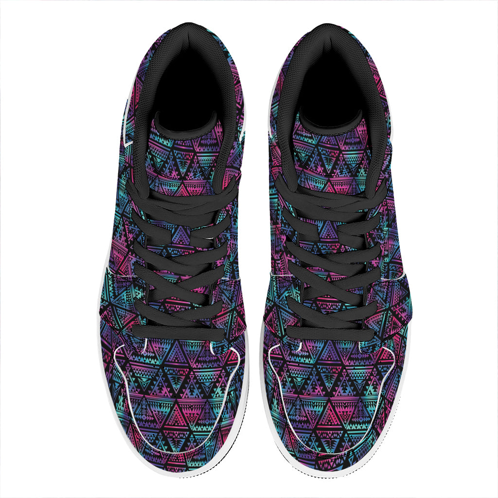 Triangle Ethnic Navajo Pattern Print High Top Leather Sneakers