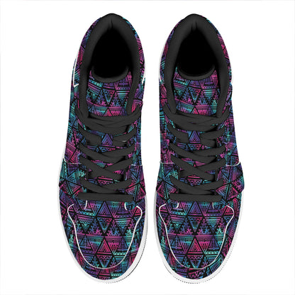 Triangle Ethnic Navajo Pattern Print High Top Leather Sneakers