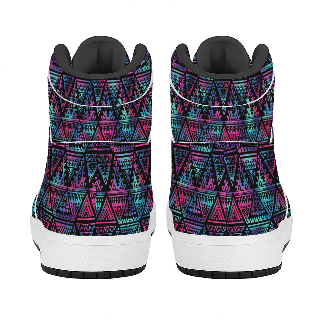 Triangle Ethnic Navajo Pattern Print High Top Leather Sneakers