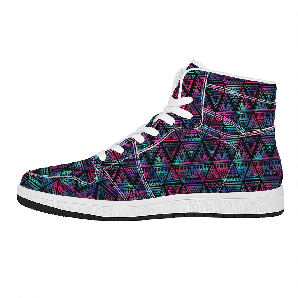 Triangle Ethnic Navajo Pattern Print High Top Leather Sneakers