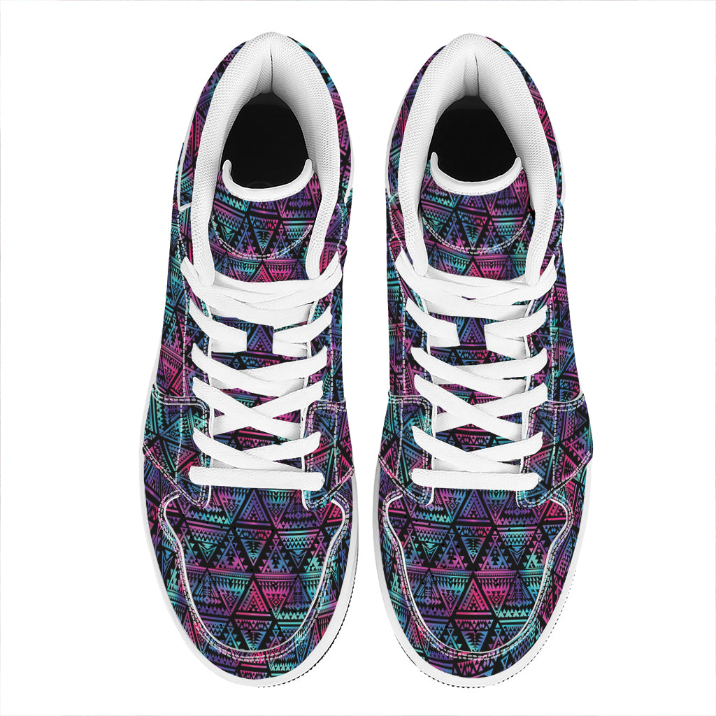 Triangle Ethnic Navajo Pattern Print High Top Leather Sneakers