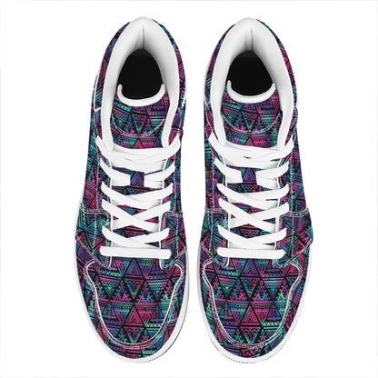 Triangle Ethnic Navajo Pattern Print High Top Leather Sneakers