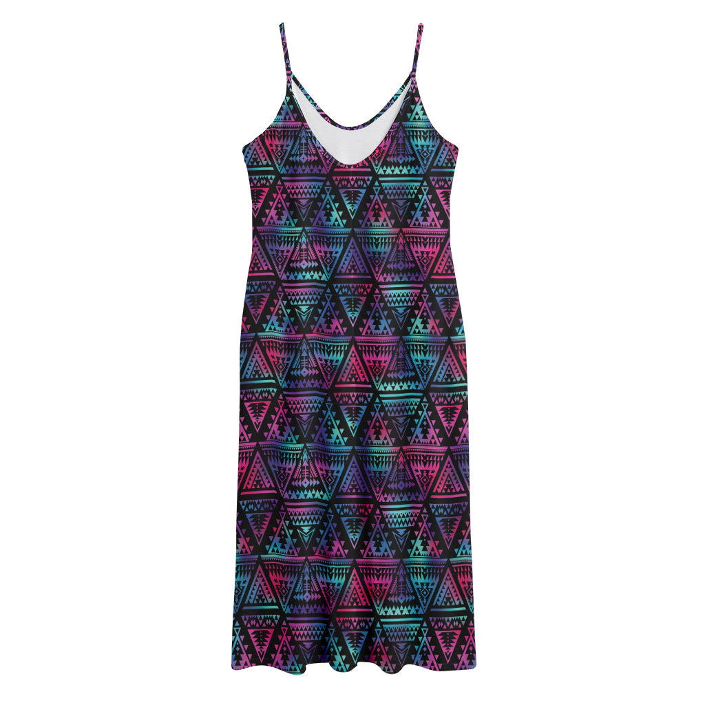 Triangle Ethnic Navajo Pattern Print Jersey Midi Cami Dress