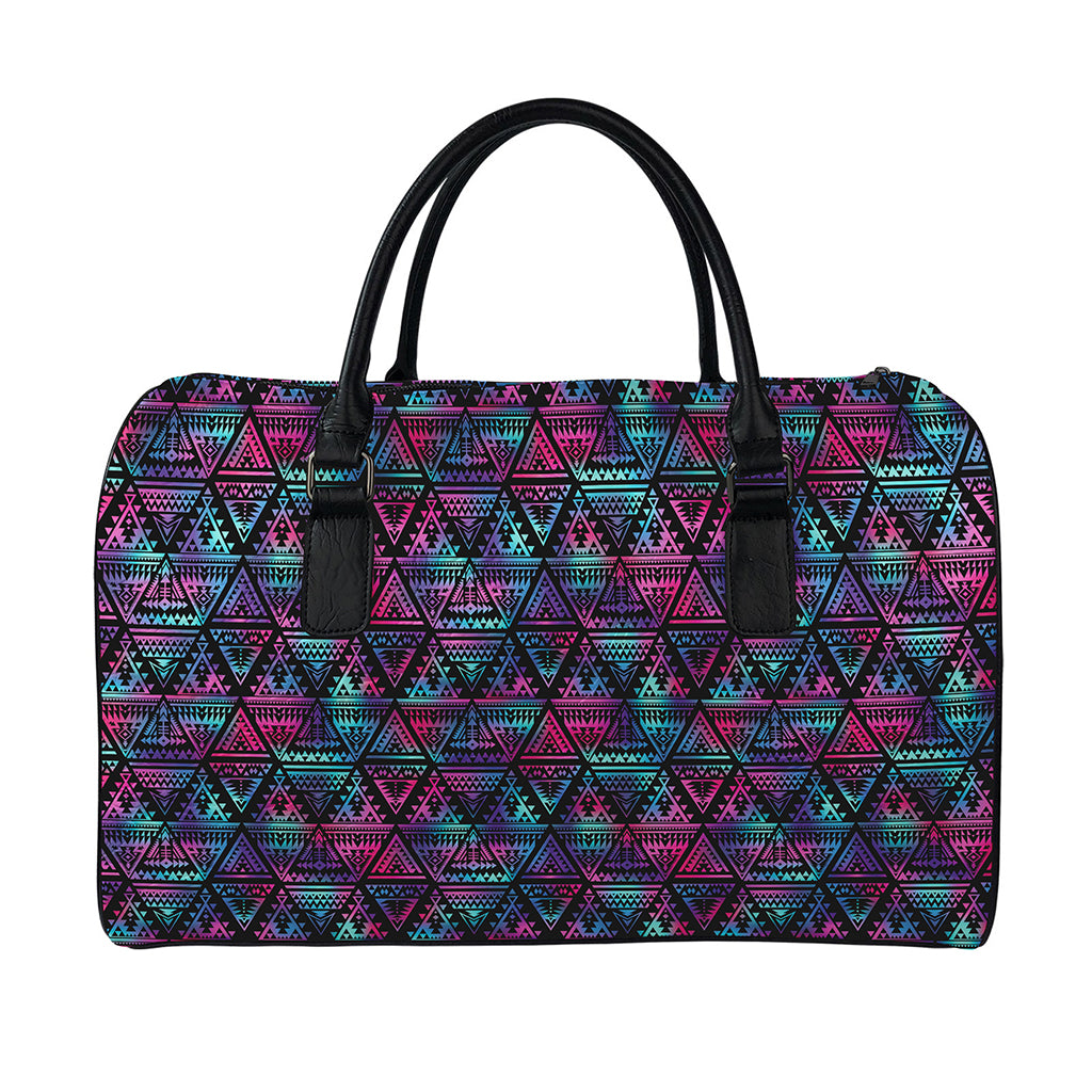 Triangle Ethnic Navajo Pattern Print Leather Duffle Bag