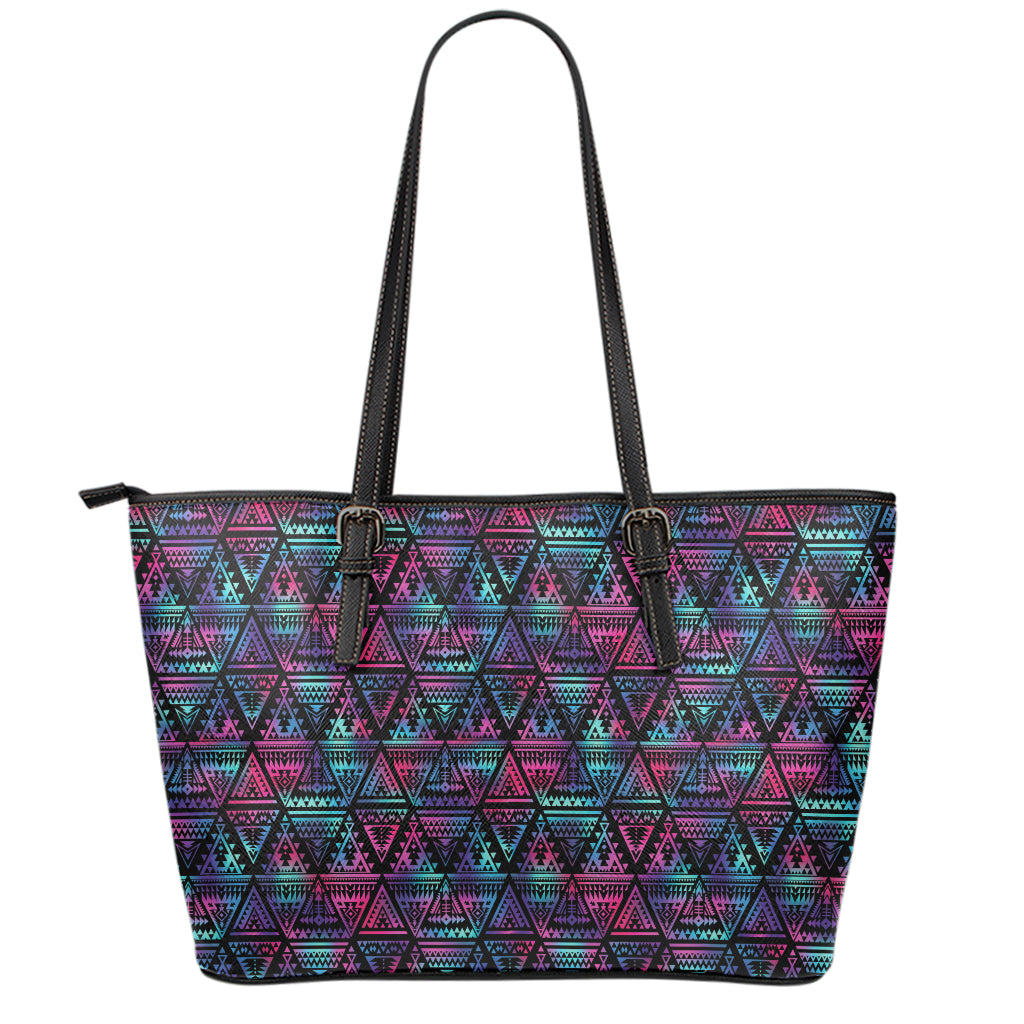 Triangle Ethnic Navajo Pattern Print Leather Tote Bag