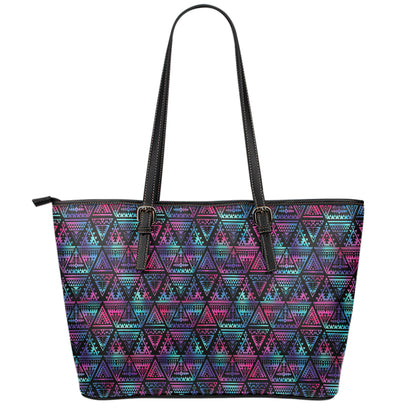 Triangle Ethnic Navajo Pattern Print Leather Tote Bag