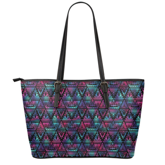 Triangle Ethnic Navajo Pattern Print Leather Tote Bag