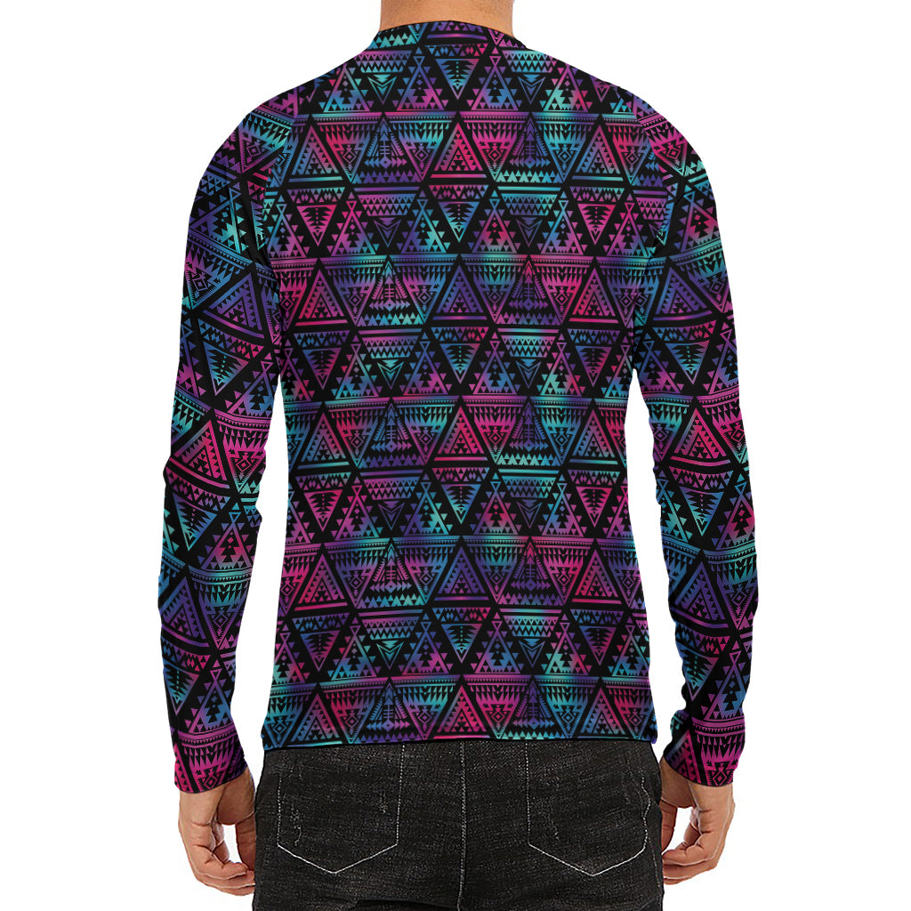 Triangle Ethnic Navajo Pattern Print Men's Long Sleeve Rash Guard