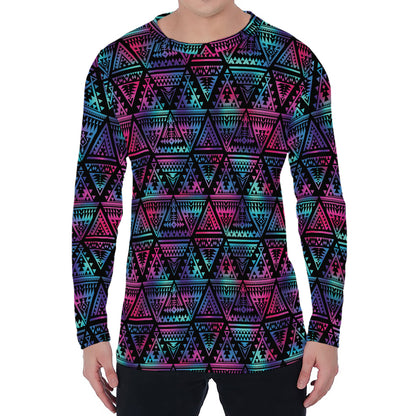 Triangle Ethnic Navajo Pattern Print Men's Long Sleeve T-Shirt