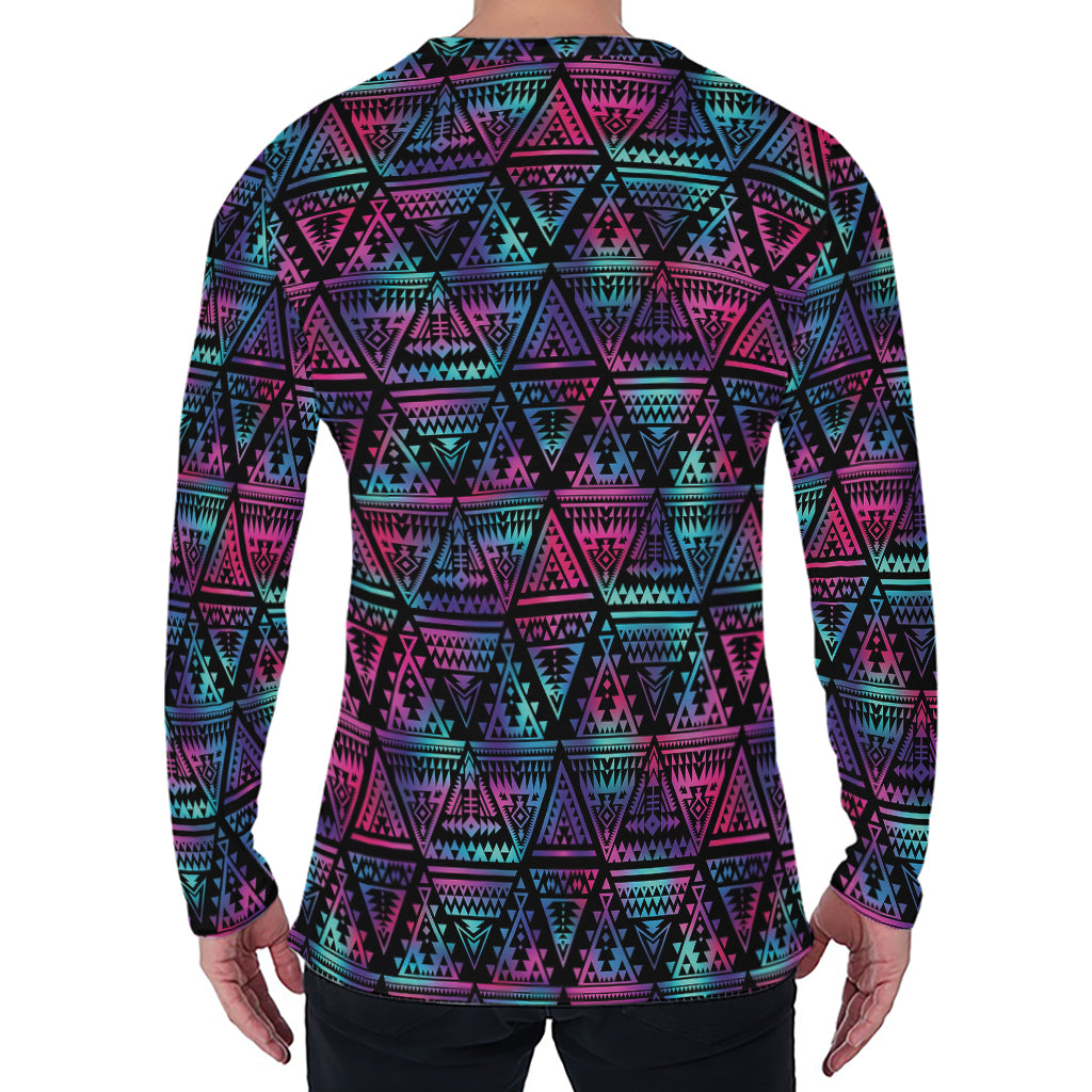 Triangle Ethnic Navajo Pattern Print Men's Long Sleeve T-Shirt
