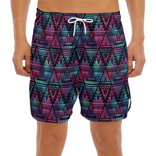 Triangle Ethnic Navajo Pattern Print Men's Split Running Shorts