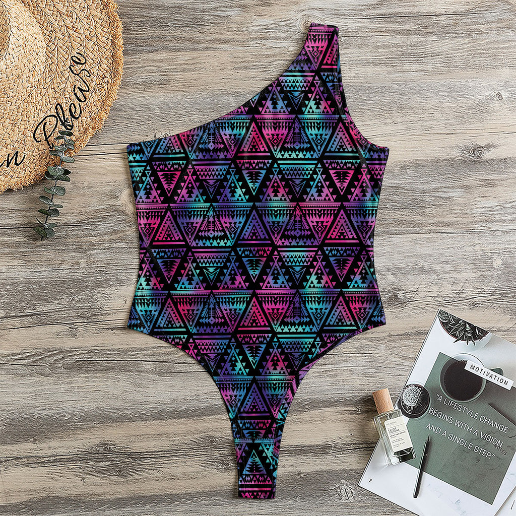 Triangle Ethnic Navajo Pattern Print One Shoulder Bodysuit